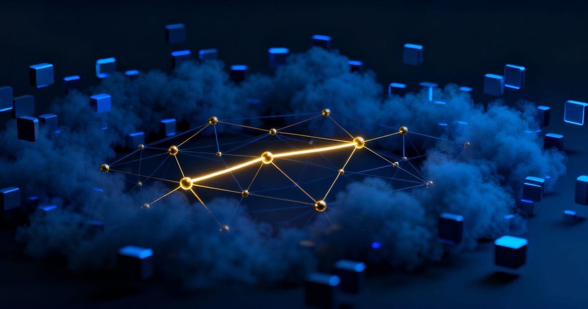 Glowing knowledge graph emerging from cloud, hybrid GraphRAG architecture